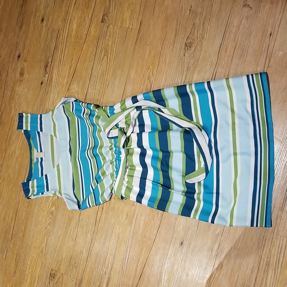 Banana Republic teal light blue green stripe dress